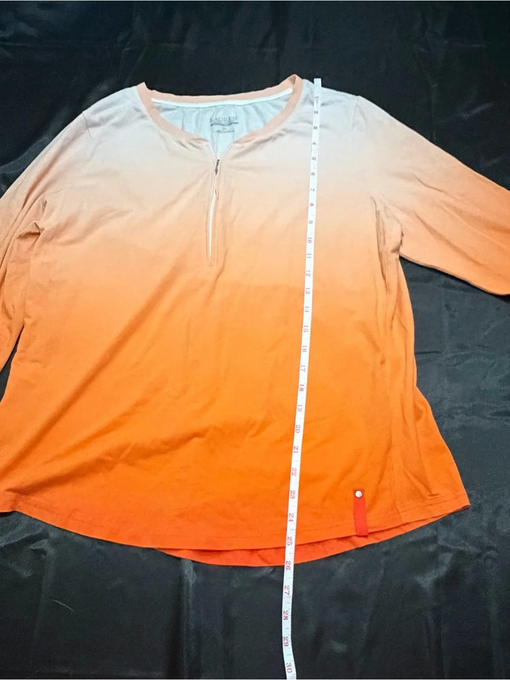 Ralph Lauren Ombre Peach Orange Zip Neck Top Women’s XL 3/4 Sleeve